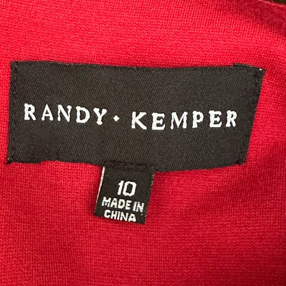 Randy Kemper Black Red A Line Dress Square Neck Long Sleeves Zip in Back SZ 10 - Picture 9 of 13